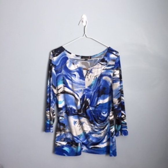 LAURA PETITES BLOUSE. SIZE G/L.  BLUE, BLACK AND WHITE - Picture 1 of 3